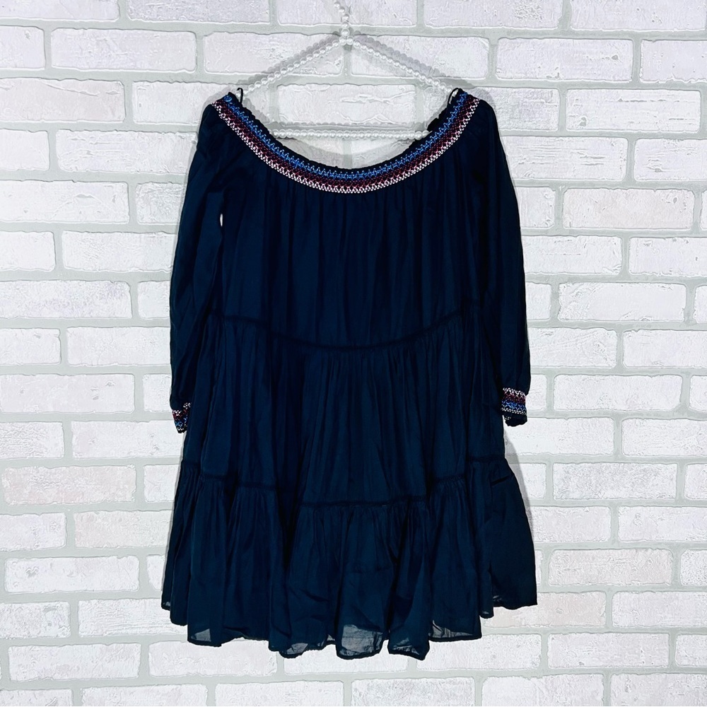 Free People Black Off-Shoulder Mini Dress with Floral Embroidery Size M - Picture 6 of 14